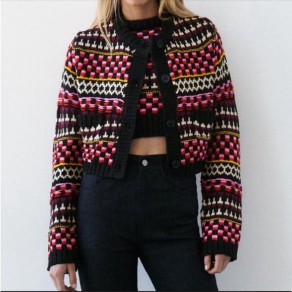 Zara Sweaters Zara Jaquard Knit Cropped Cardigan And Top Two Piece